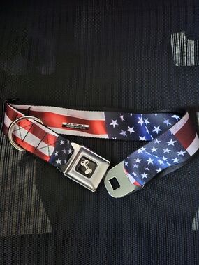 Patriotic Dog Collar Seatbelt Buckle USA Flag Stars Stripes Adjustable